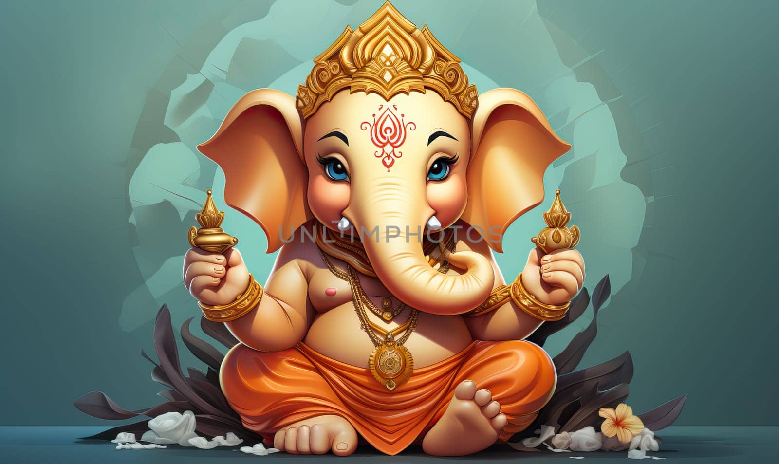 Illustration of Ganesha on an abstract background. Selective soft focus.
