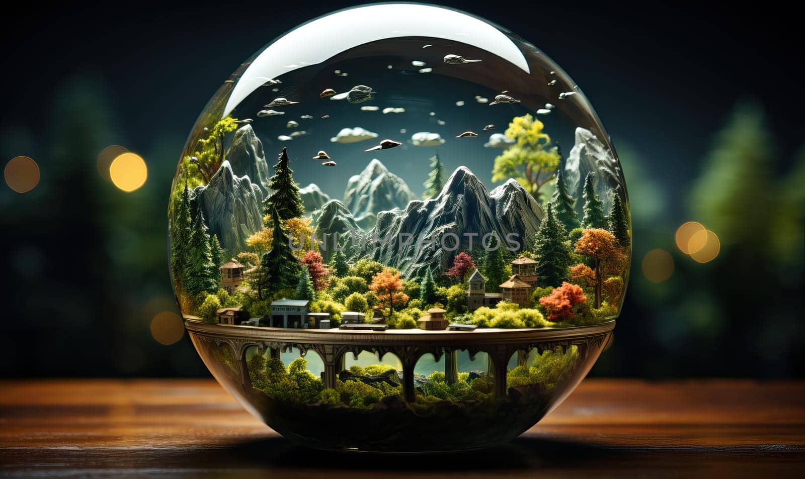 Nature in a glass ball on an abstract background. Selective soft focus.