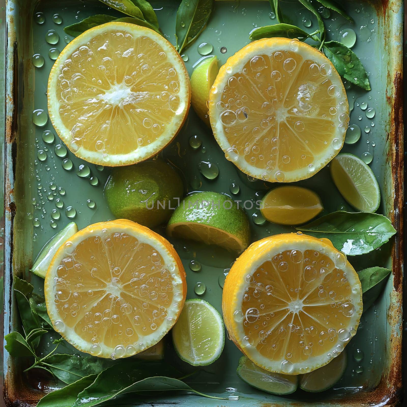 Fresh lime with leaves on the table. Selective soft focus.