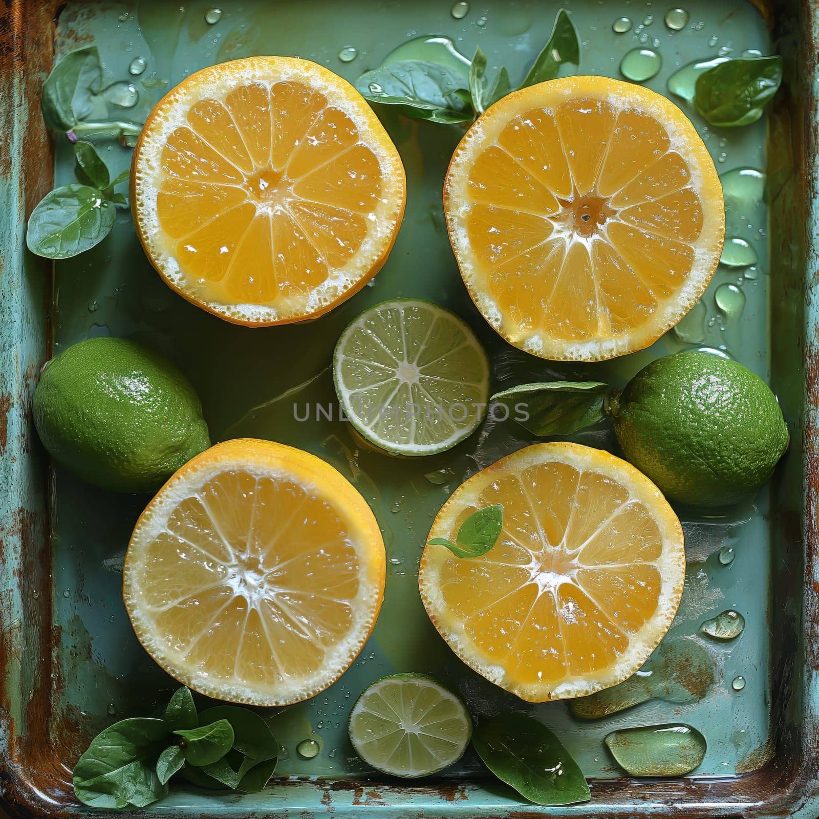 Fresh lime with leaves on the table. Selective soft focus.