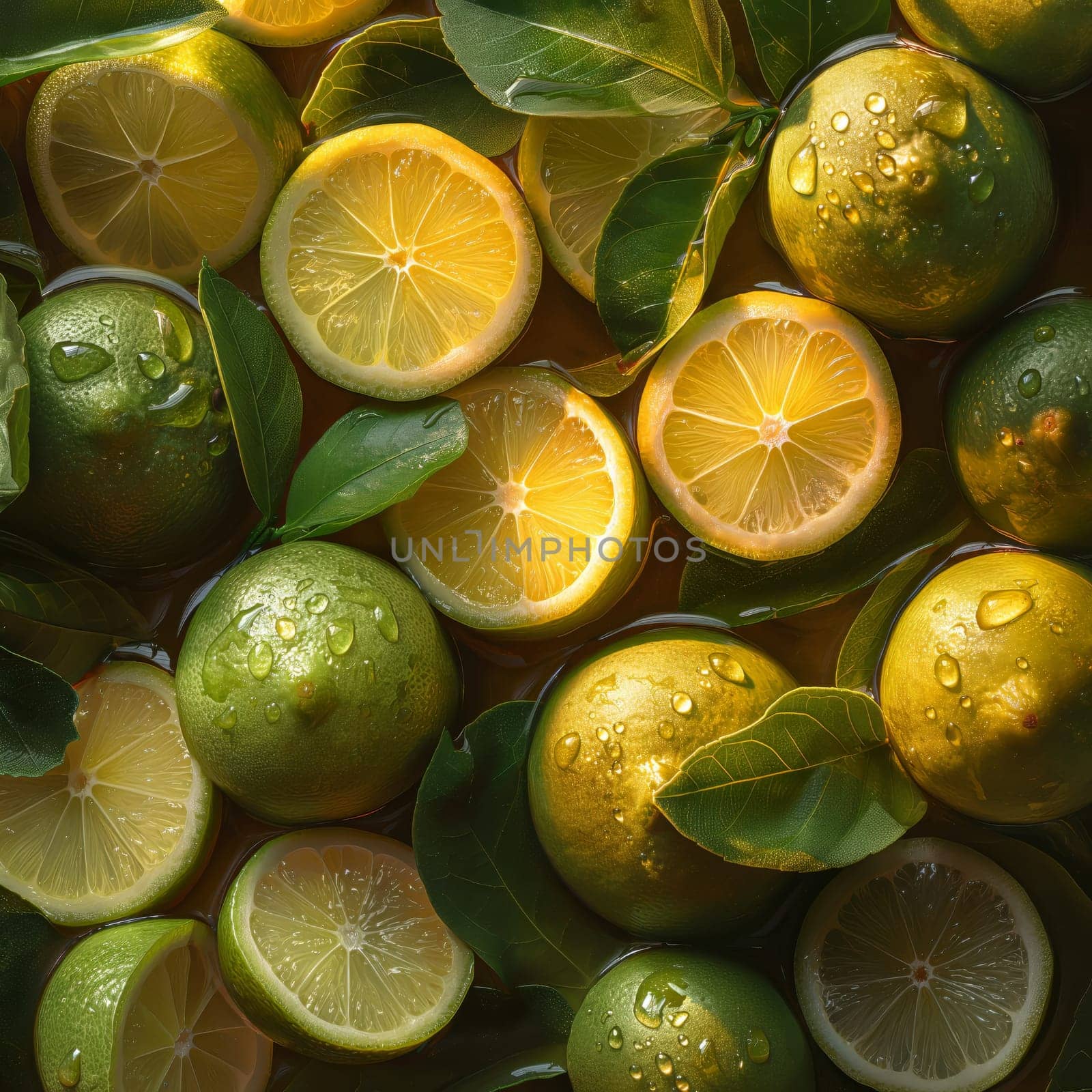 Fruit background with fresh lime fruits with leaves. Selective soft focus.