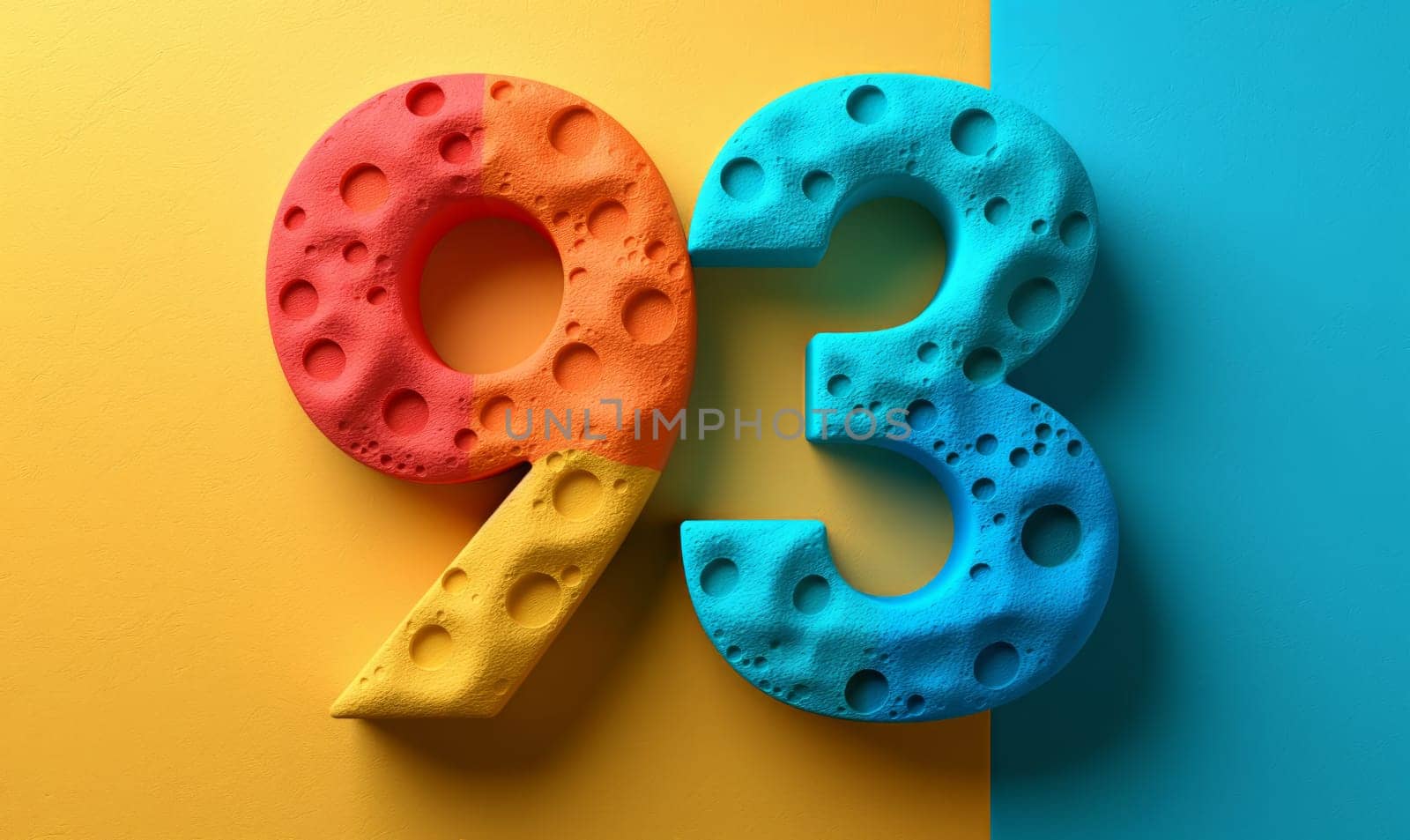 93 on an abstract color background. Selective soft focus.