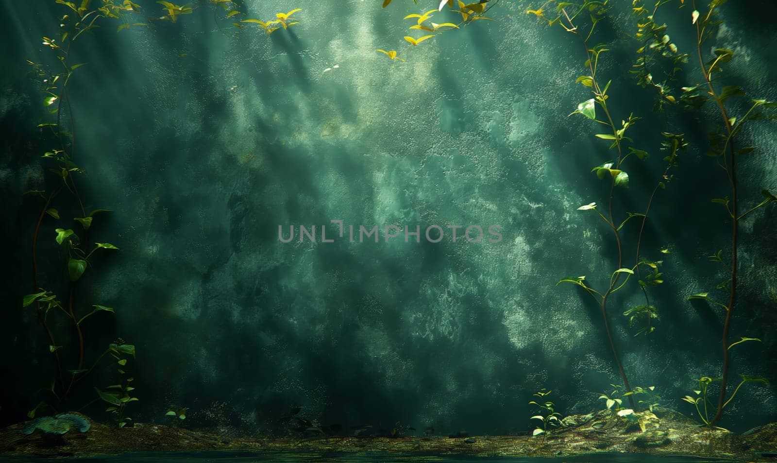 Green texture background with green leaves. Selective soft focus.