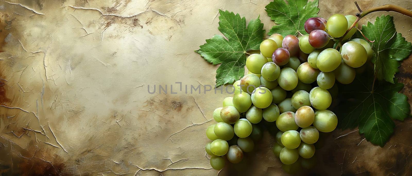 Branch of grapes on vintage background. by Fischeron