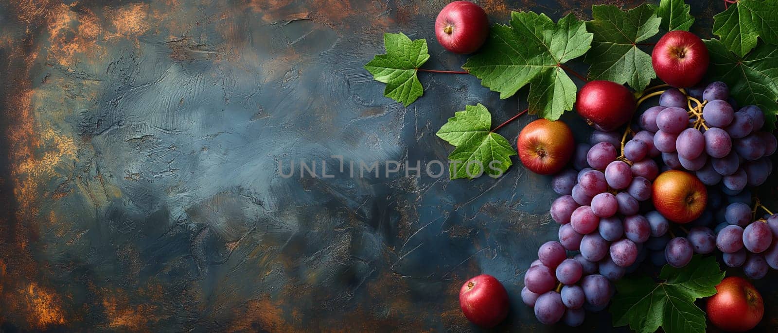 Branch of grapes on vintage background. by Fischeron