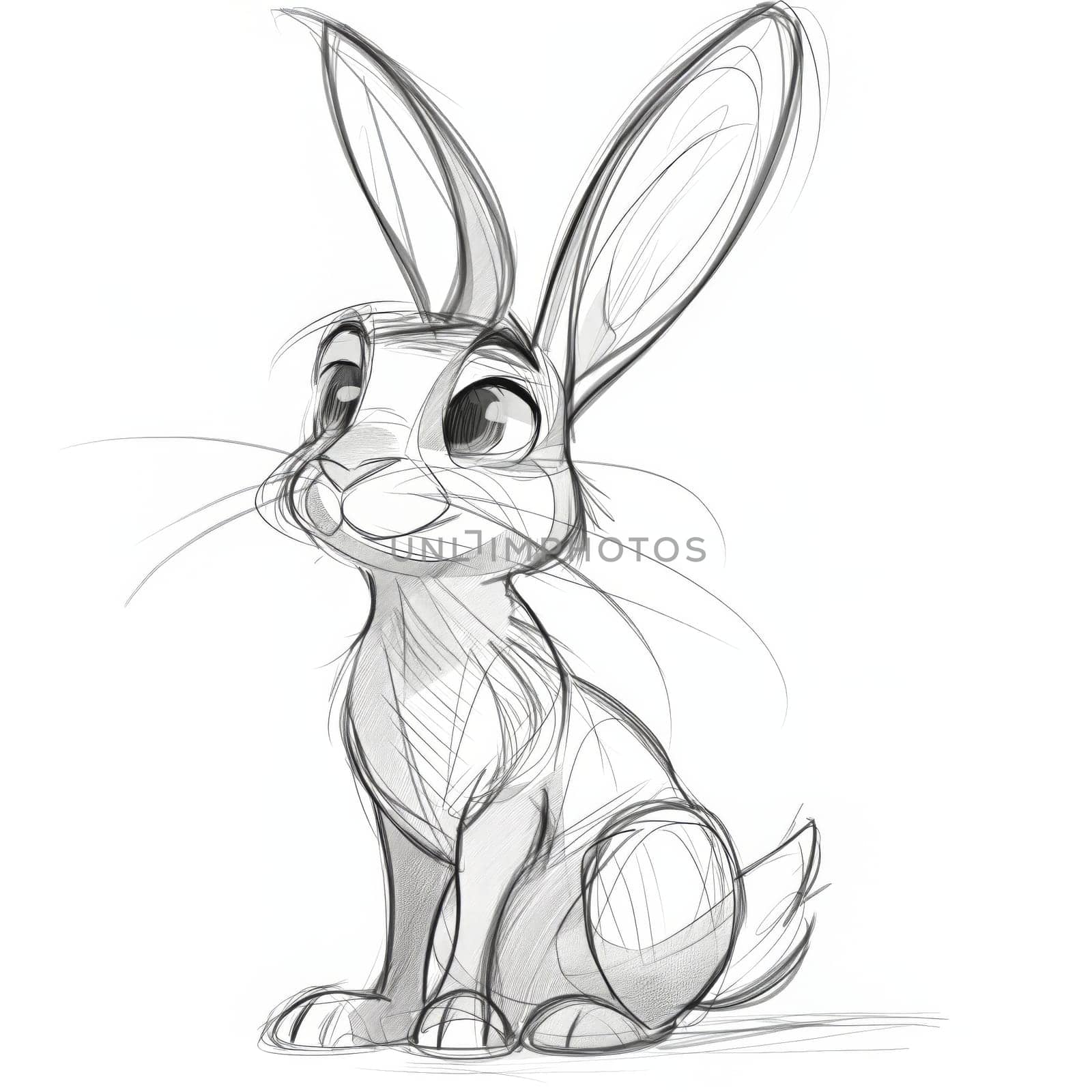 Sketch of a rabbit on a white background. Selective soft focus.