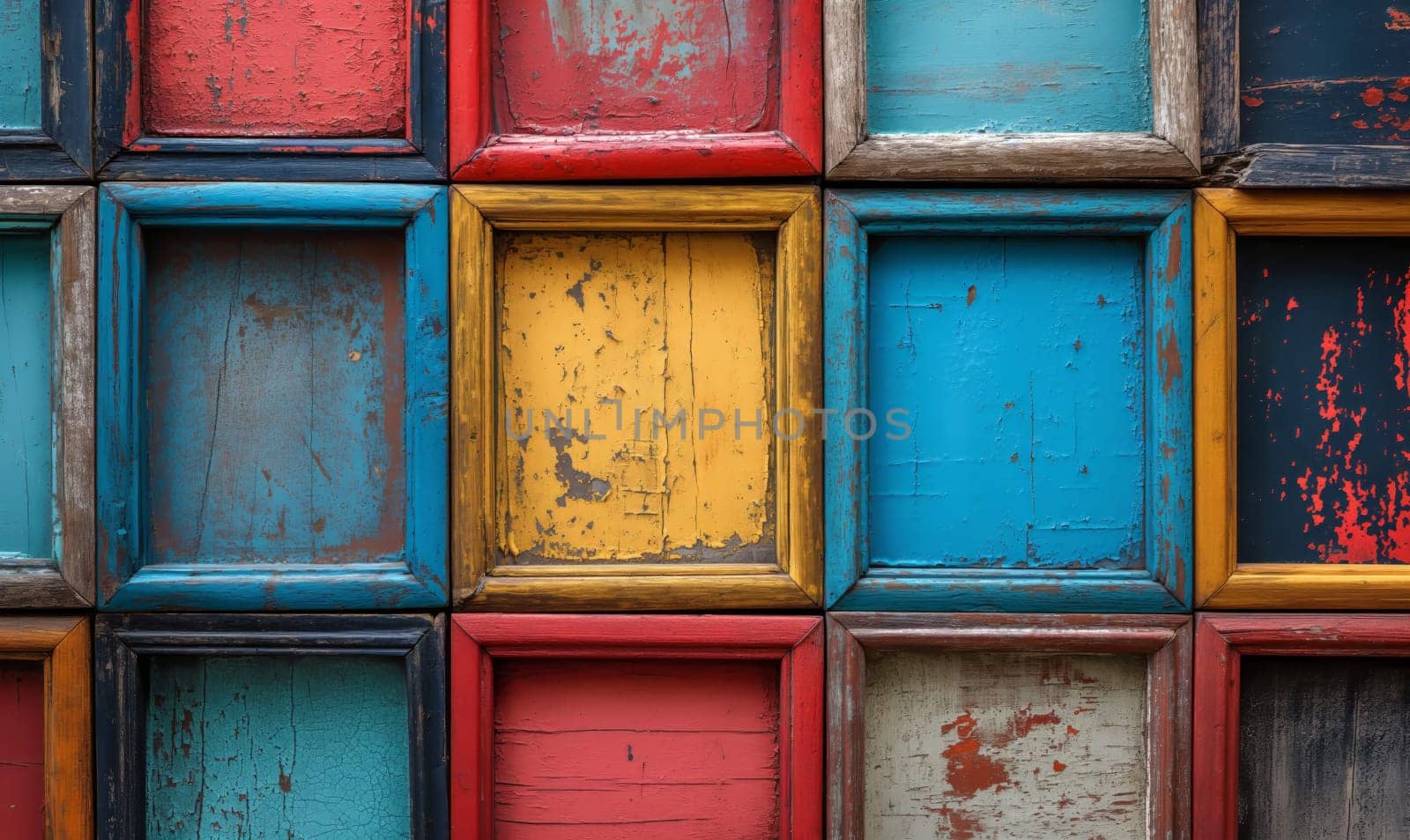 Old colored wooden frames as a background. by Fischeron