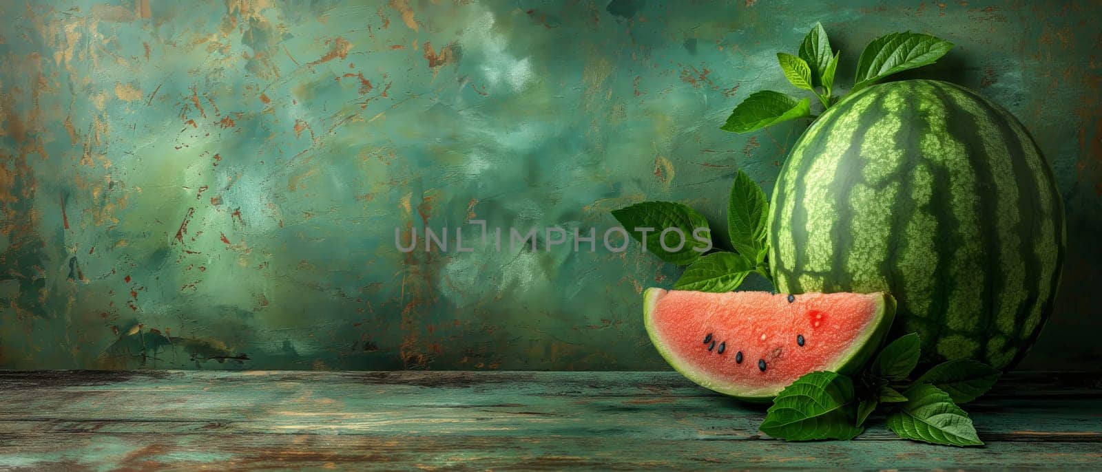 Ripe juicy watermelon on a texture background. by Fischeron