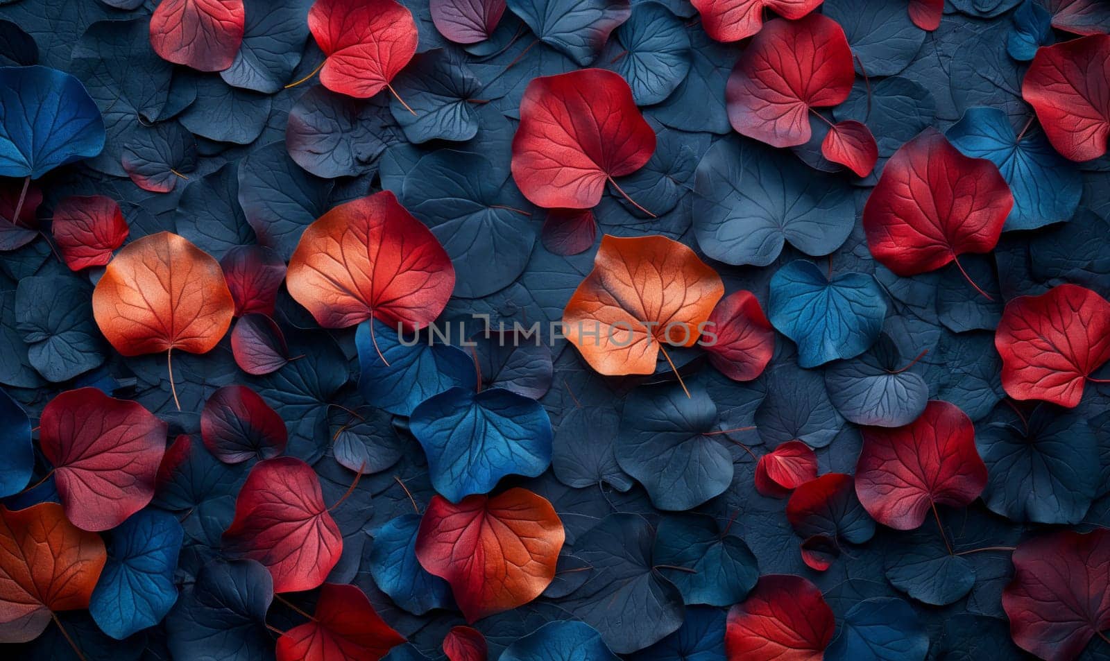 Background with blue and red leaves full frame. by Fischeron