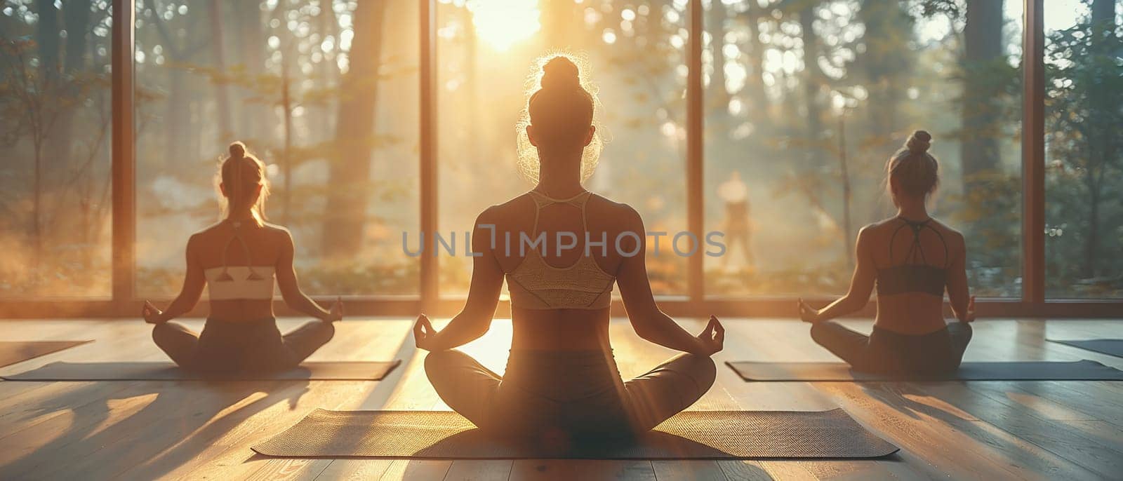 Serene Yoga Class in Session at a Sunlit Wellness Center by Benzoix