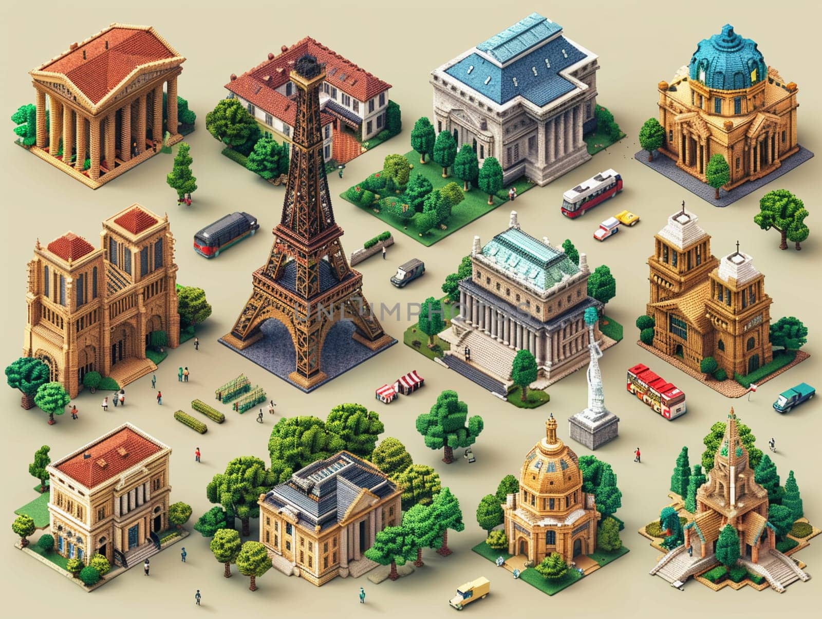 Pixelated World Landmarks for a Global Travel Game Famous structures reduce to pixels by Benzoix