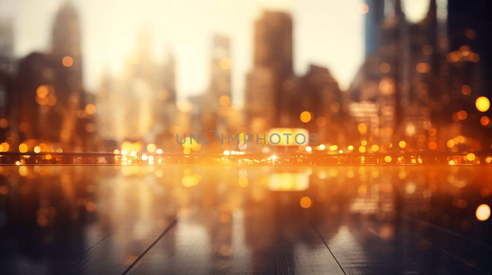 This picture features a backdrop of city lights in a blurry, unfocused style. The lights create a glowing effect against the dark night sky, showcasing the urban landscape - Generative AI