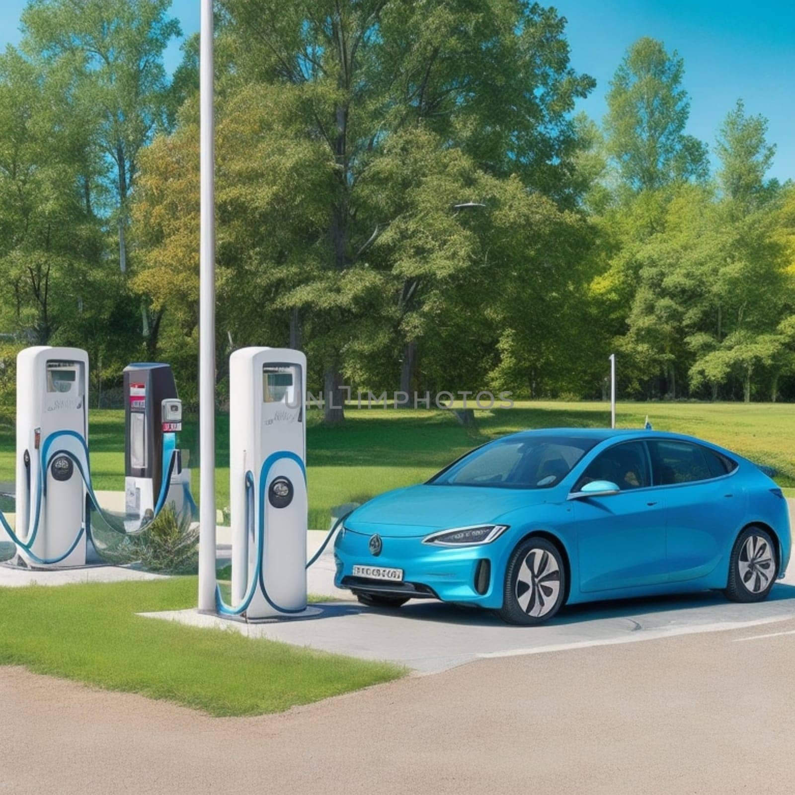 electric recharging station for ev cars illustration generative ai
