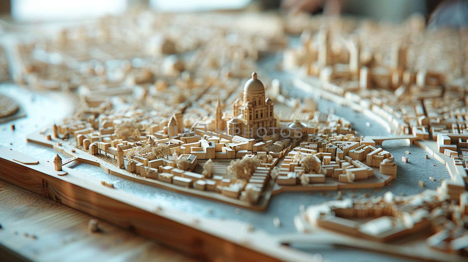 Urban Planner Designing Cityscapes with Sustainable Models, The planner's tools blur into digital city models, focusing on urban sustainability.