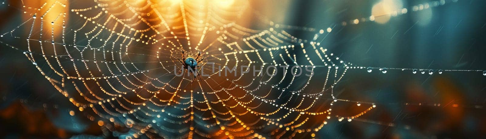 Morning dew on a spider web, capturing the intricate beauty of nature's design