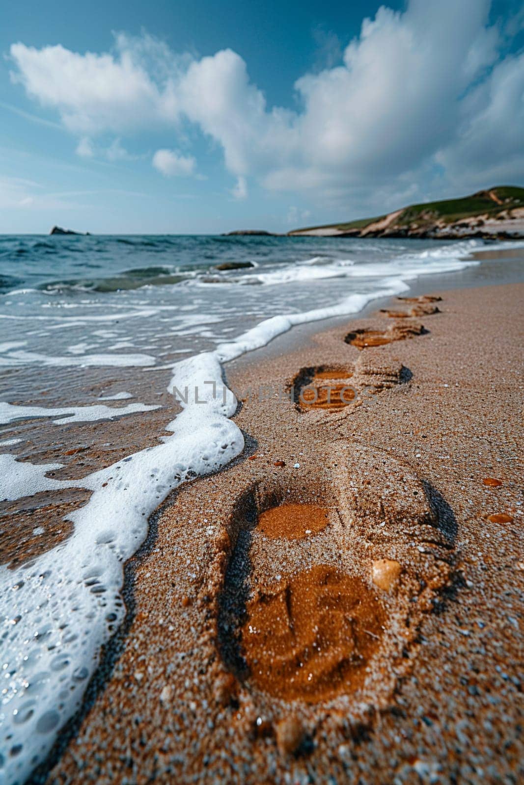 Footsteps in the sand at a peaceful beach, evoking a sense of solitude and reflection