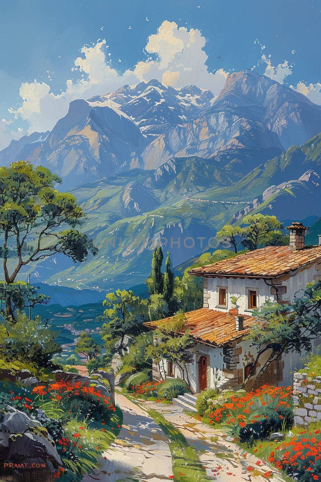 Drawing of a tranquil mountain retreat by Benzoix