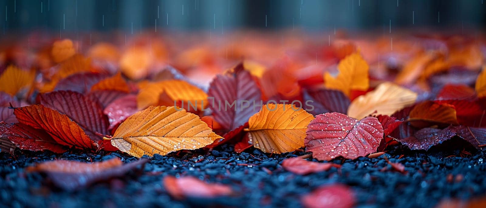 Close-up of colorful autumn leaves on a forest floor by Benzoix