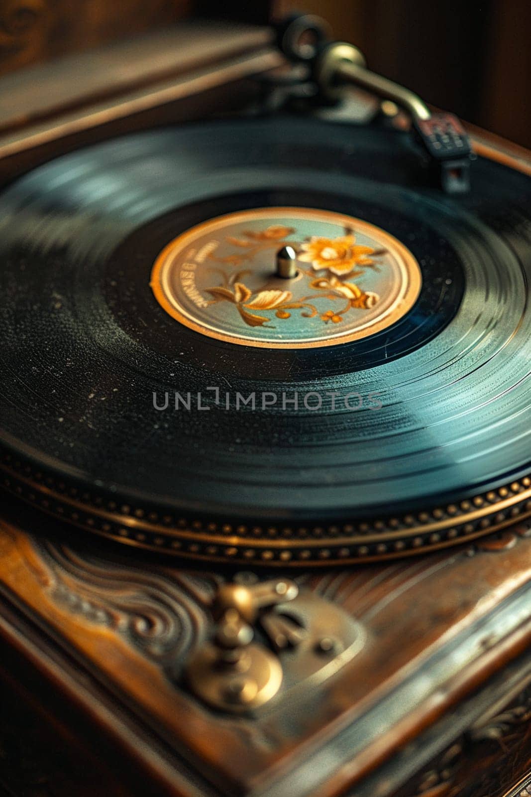 Vintage record player with vinyl by Benzoix