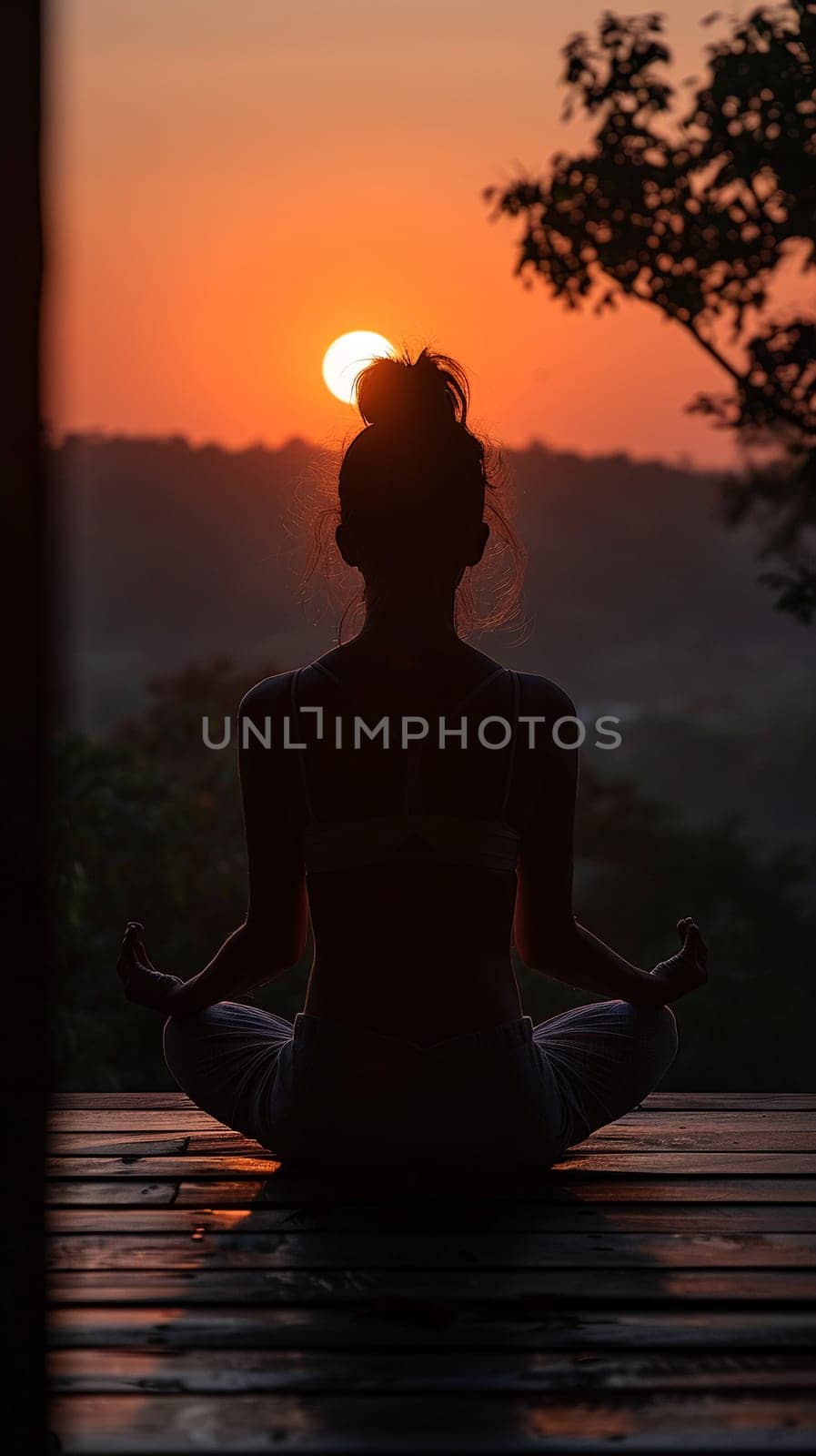 Silhouette of a yoga practice at dawn, representing tranquility and balance