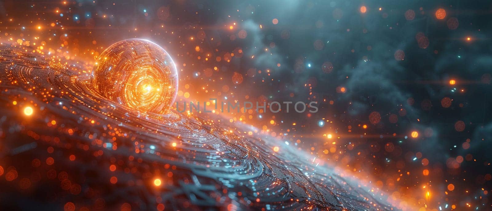 Electricity sparking between two futuristic devices, illustration with dynamic effects and a sense of power.