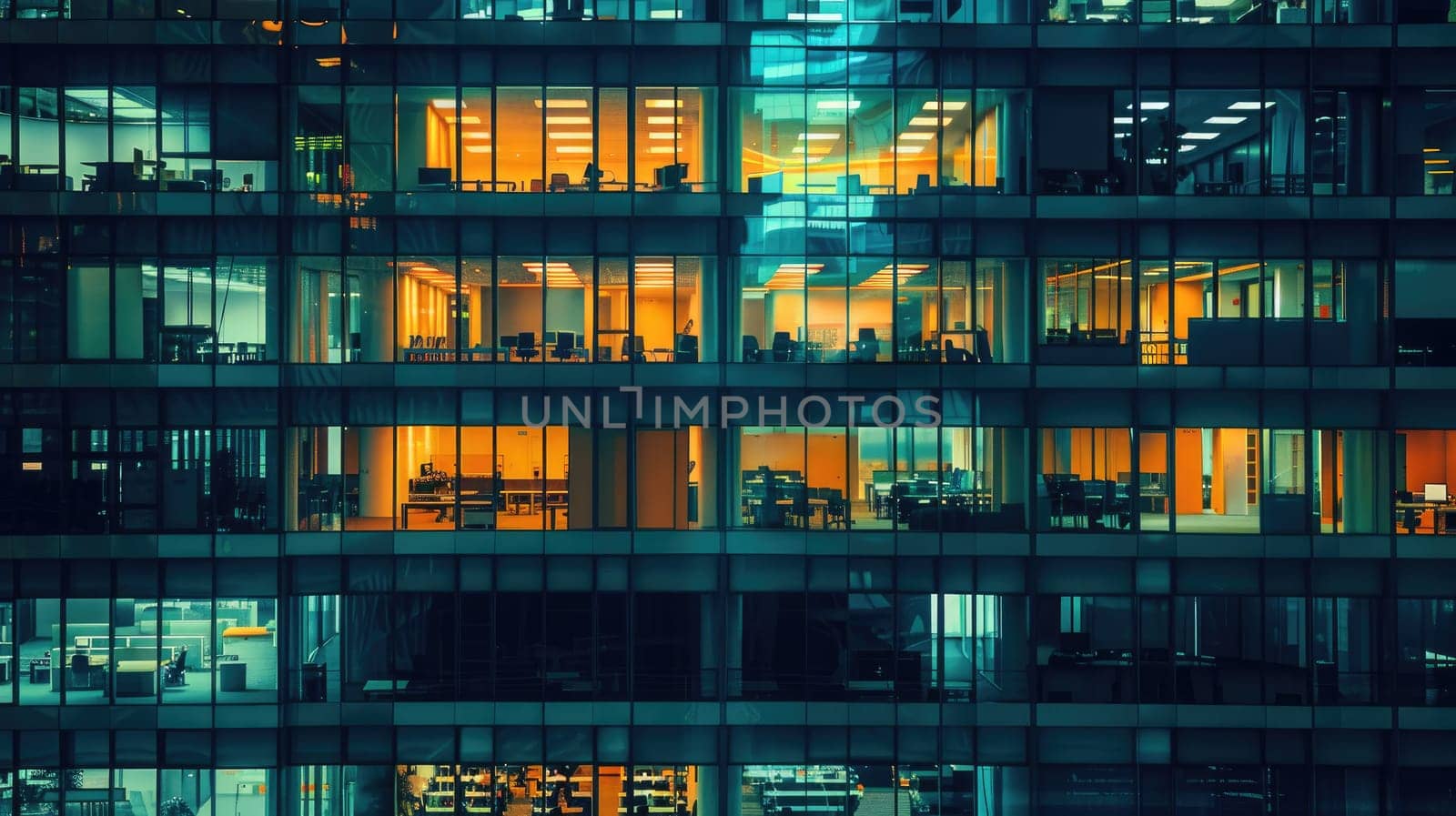 Glass Facade of an Office Building, Glass windows of office building, Generative AI.