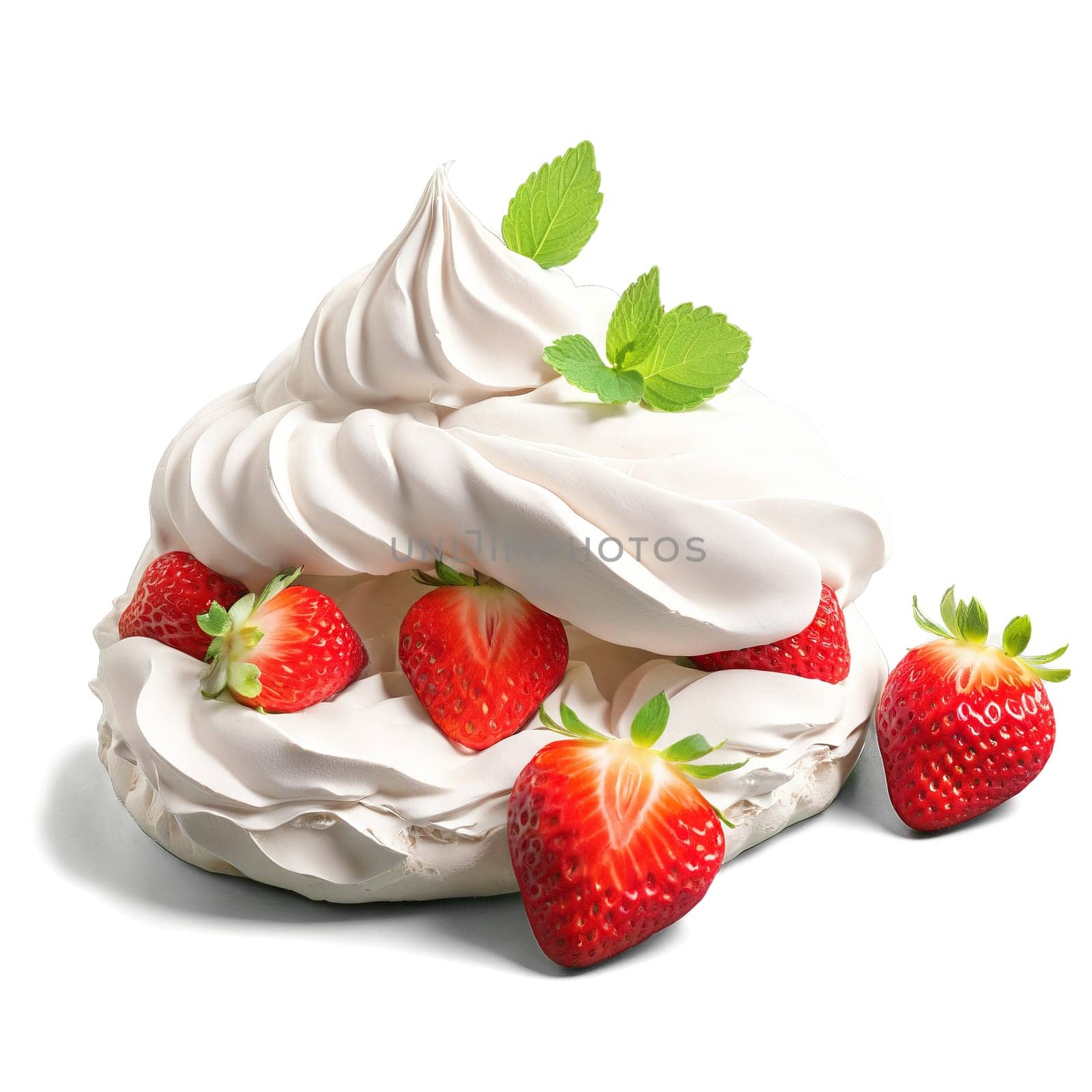 Strawberry pavlova with a crisp meringue shell pillowy whipped cream and fresh strawberries garnished with by panophotograph