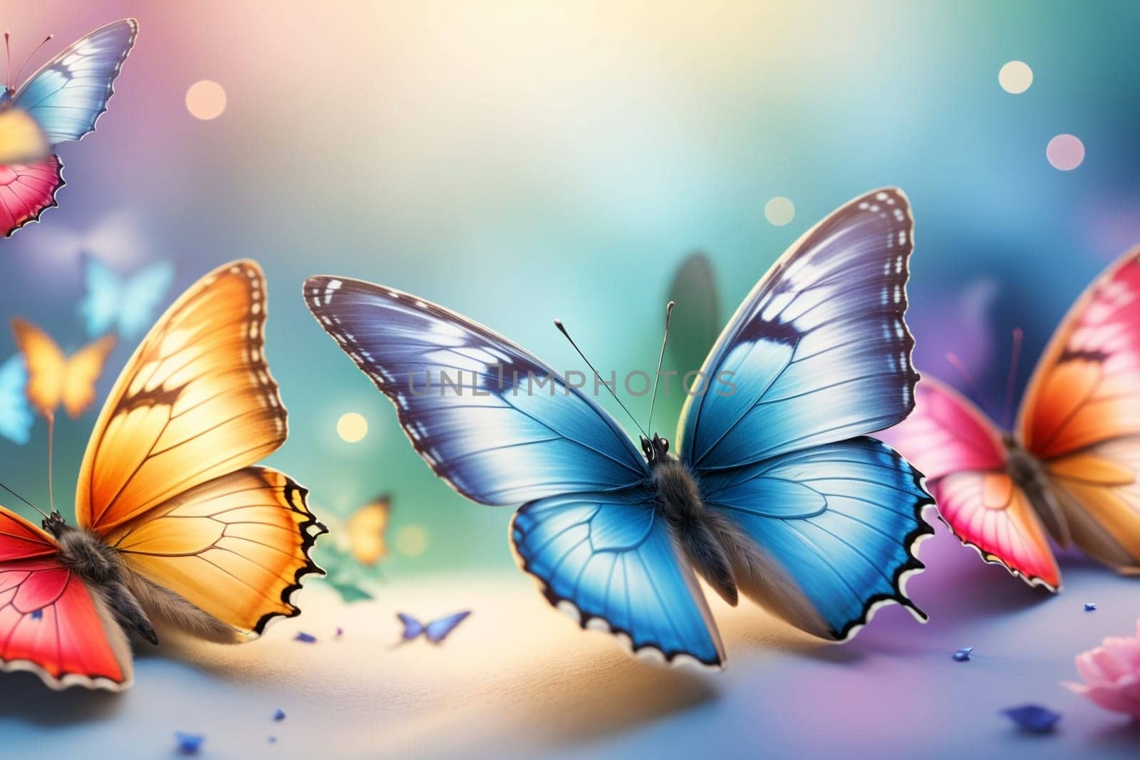 multi-colored bright butterfly in pastel colors .