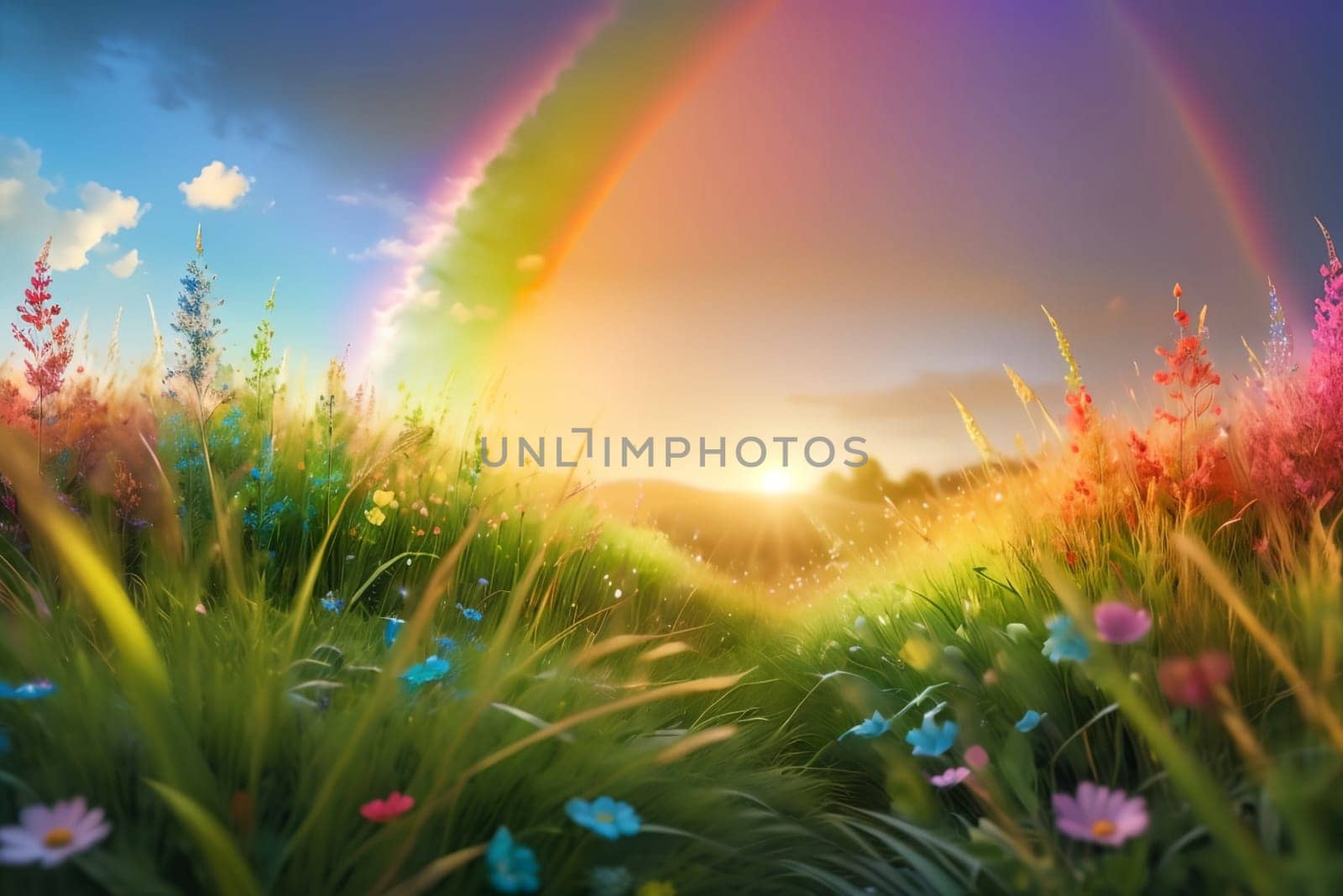 multi-colored bright rainbow in pastel colors .