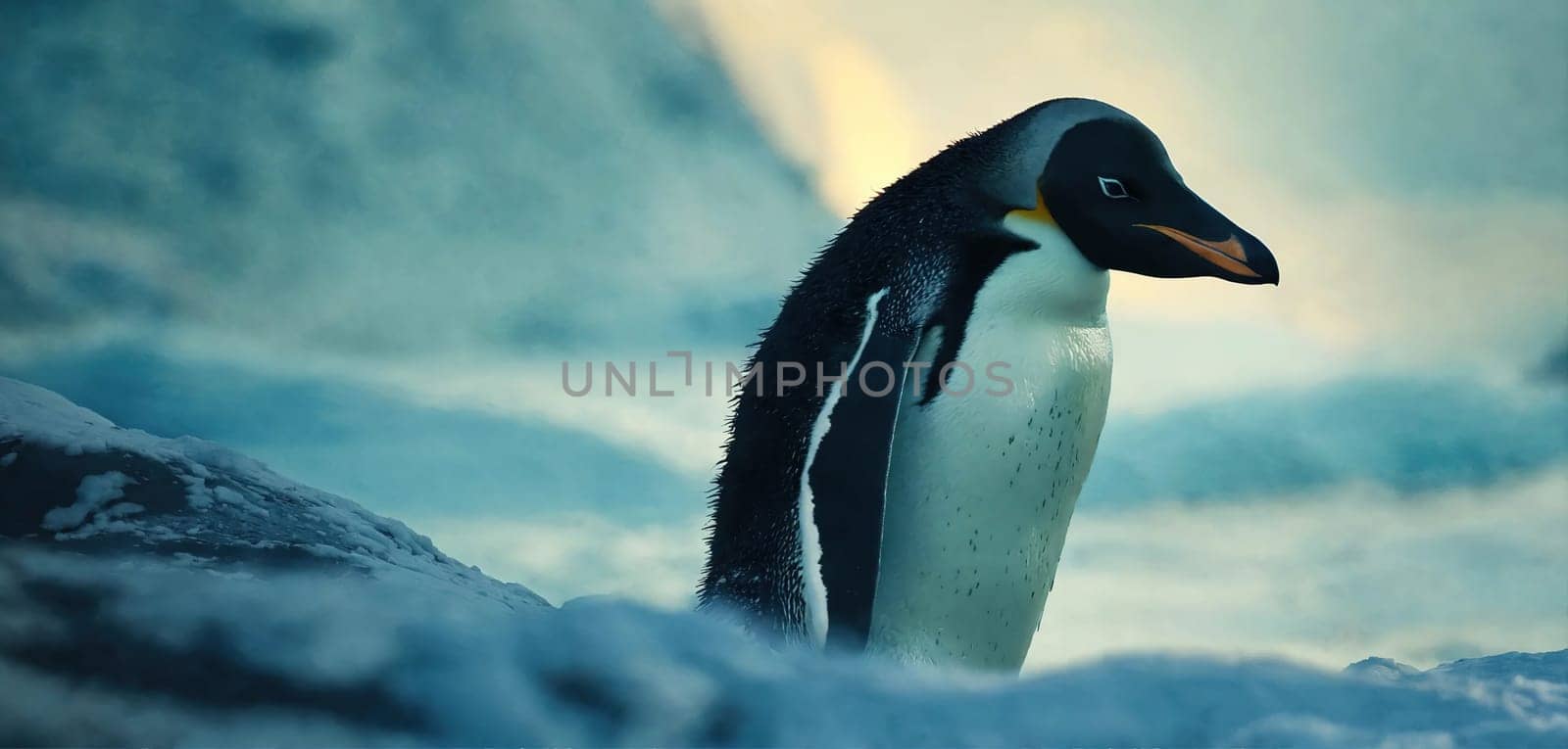 A lonely penguin walks across frozen Antarctica by gordiza