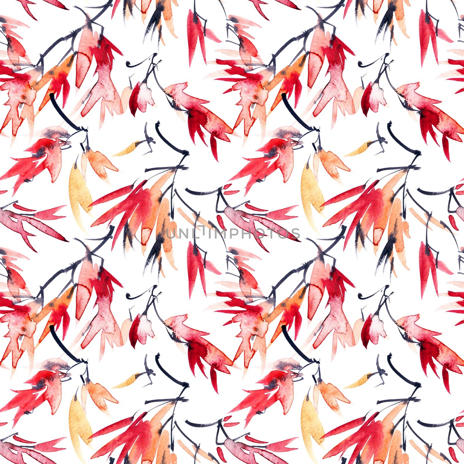 Watercolor autumn tree leaves pattern by Olatarakanova