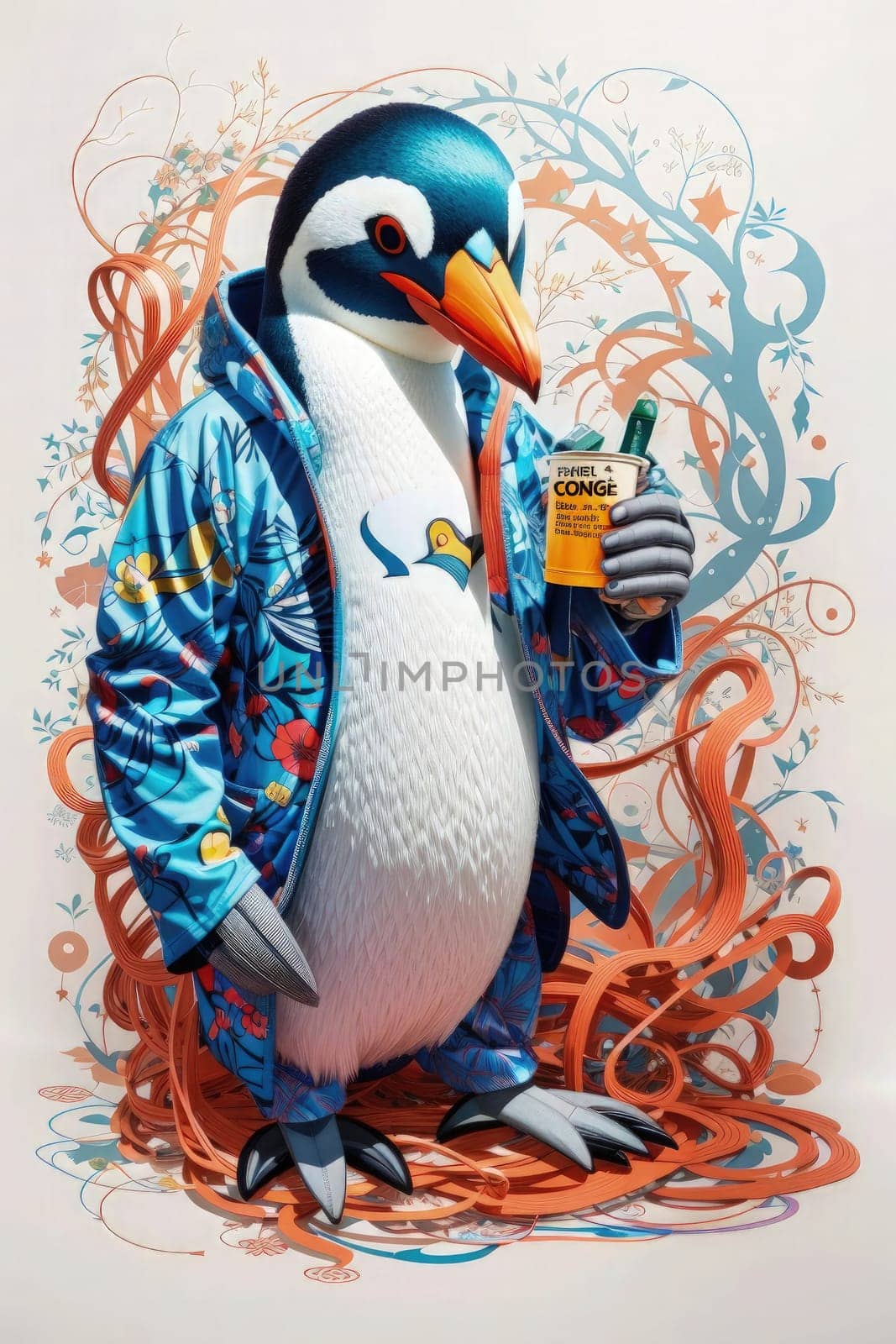 Penguin with juice drink in his hand by Waseem-Creations