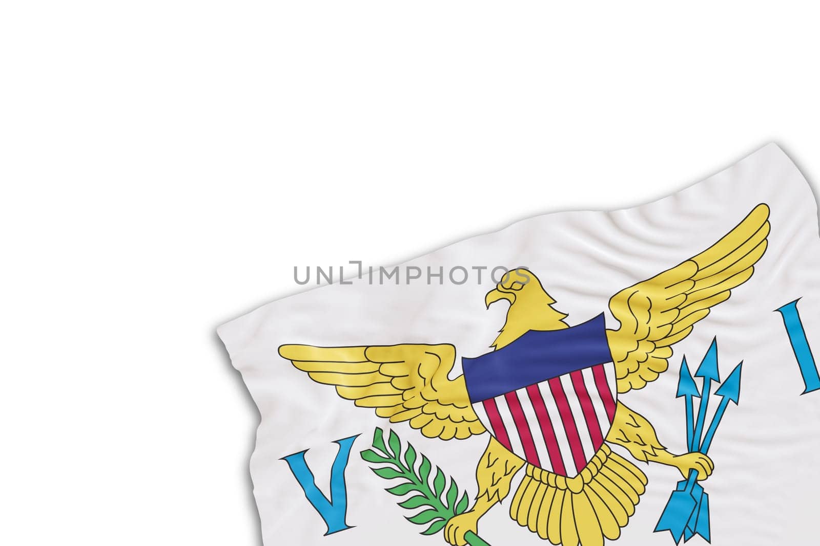 Realistic flag of United States Virgin Islands, isolated on white background. Footer, corner design element. Perfect for patriotic themes or national event promotions. Empty, copy space. 3D render. by creativebird