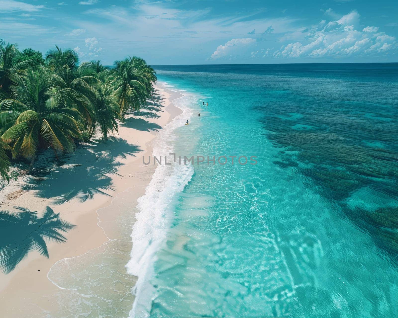 Aerial View of Beautiful Seashore Paradise. Turquouse Sea and Beige Sand Beach Idyllic Seascape. Travel and Vacation Background. by iliris