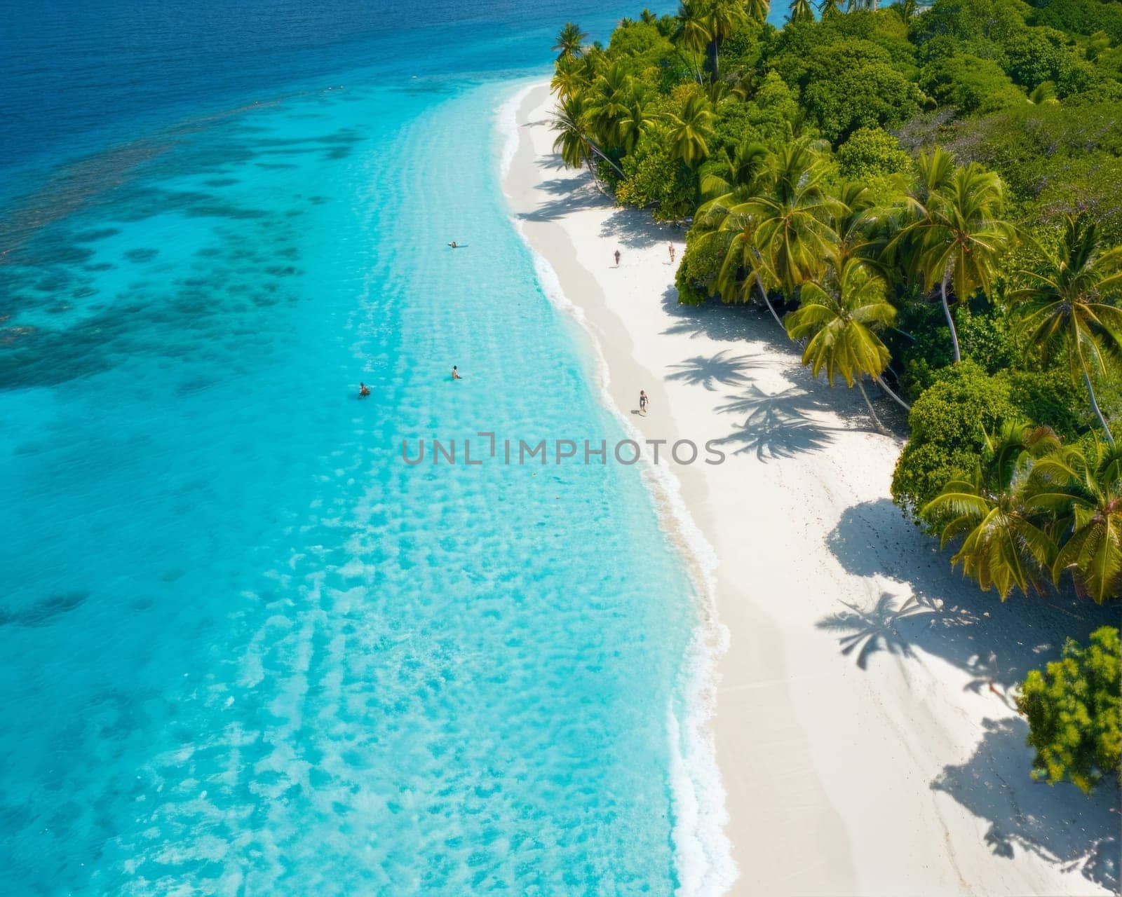 Aerial View of Beautiful Seashore Paradise. Turquouse Sea and Beige Sand Beach Idyllic Seascape. Travel and Vacation Background. Ai generated