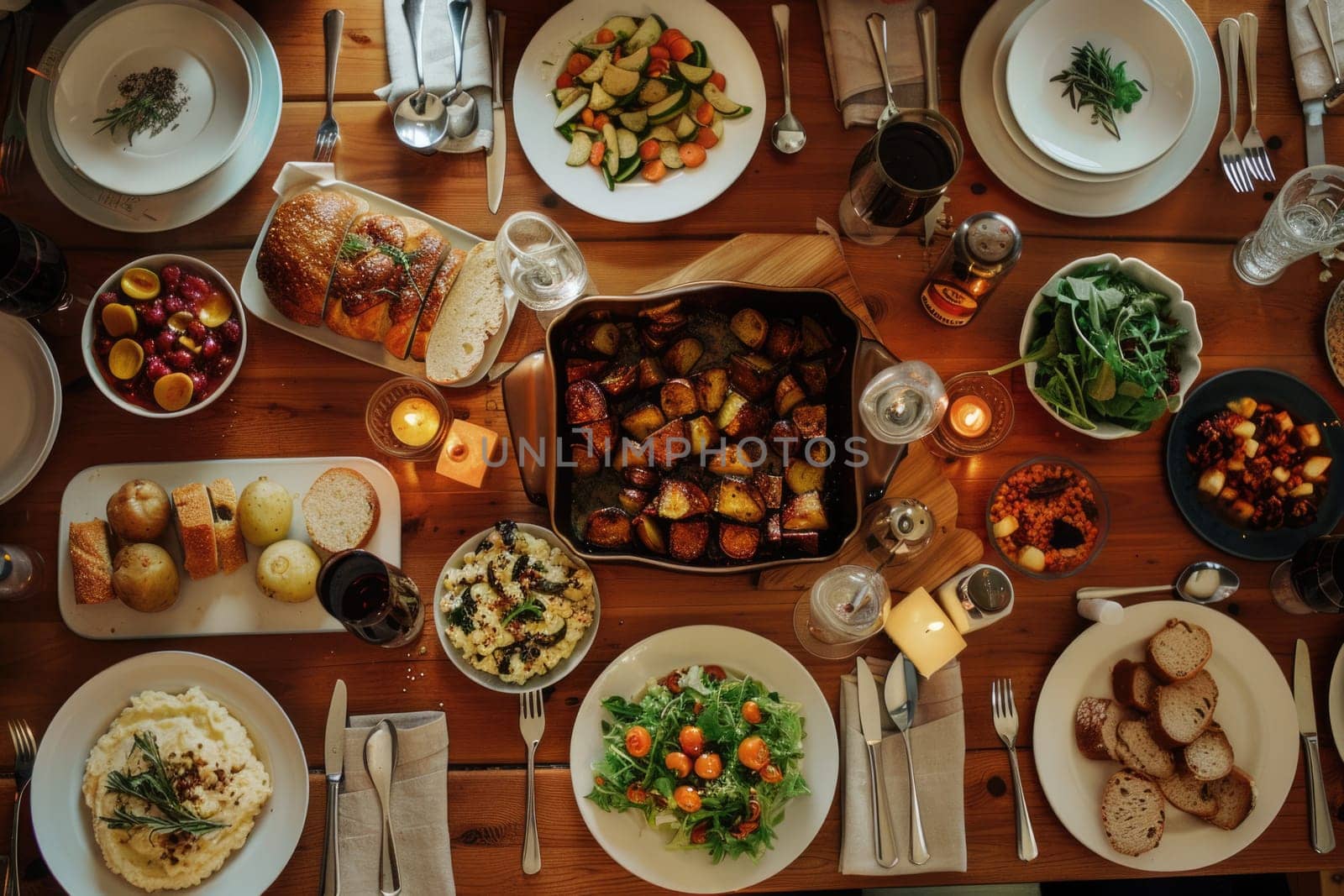 family dinner, table setting, unrecognizable people. ai generated