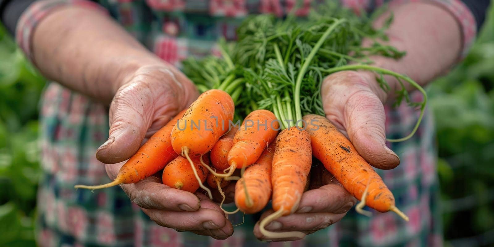 female Hands holding freshly picked vegetables from a local farmer's market. ai generated