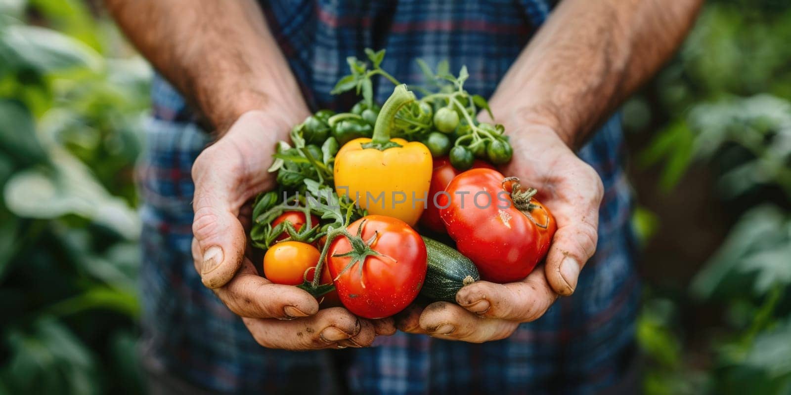 female Hands holding freshly picked vegetables from a local farmer's market. ai generated