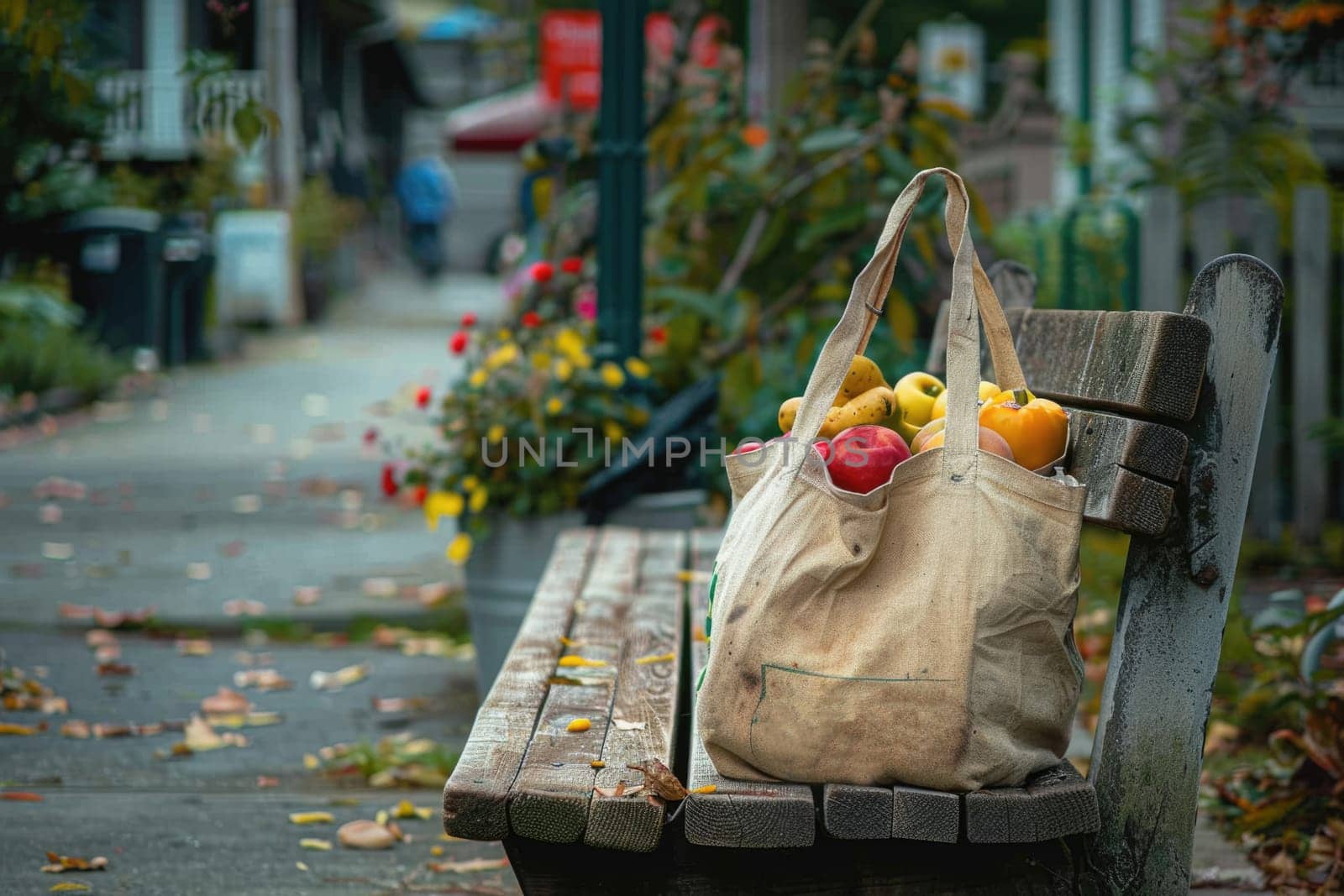 Cotton grocery tote bag with fresh vegetables, fruits, ai generated