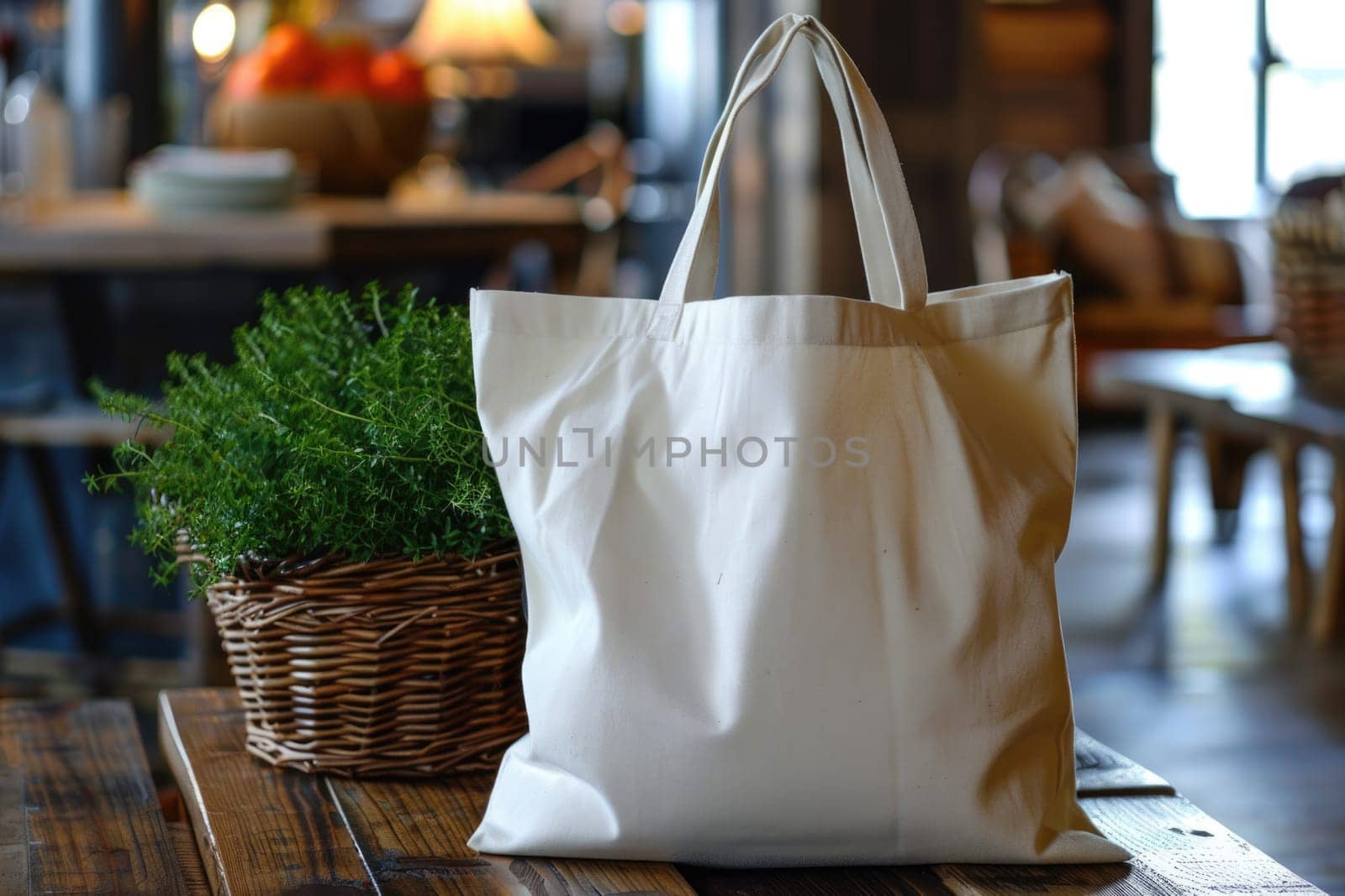 Cotton grocery tote bag with fresh vegetables, fruits, ai generated