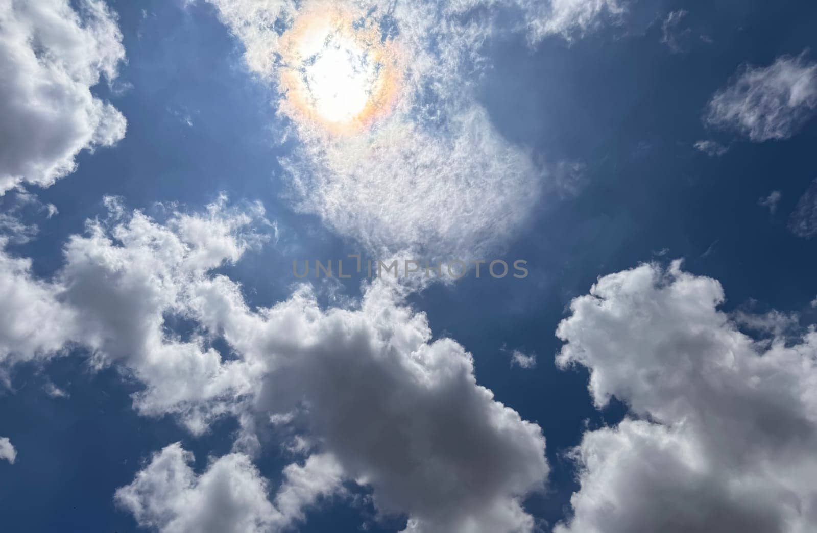 Magnificent beautiful form of cumulonimbus clouds blue sky cloud gradient light white background. Beauty clear cloudy in sunshine calm bright air background by antoksena
