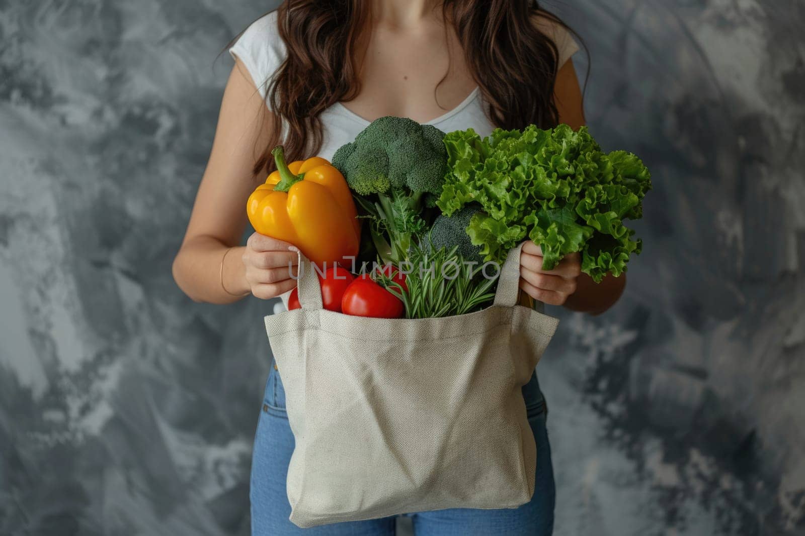 woman holding a tote bag filled with groceries, ai generated by Desperada