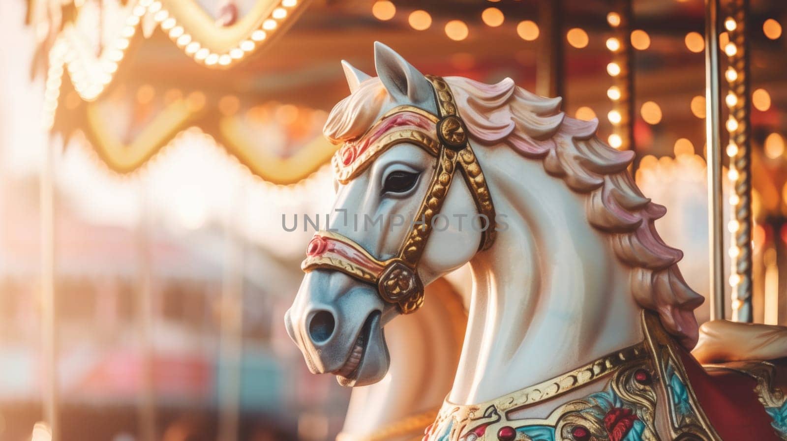 carousel horse in amusement park carnival, ai