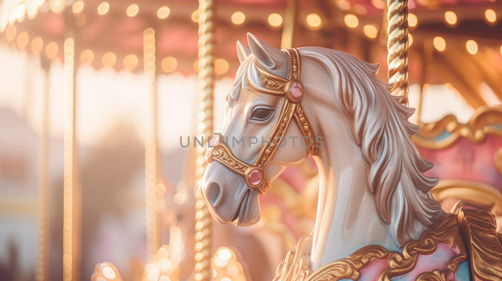 carousel horse in amusement park carnival, ai