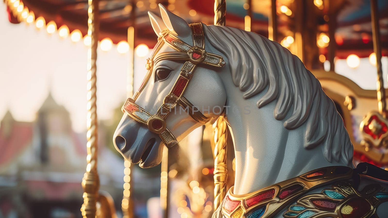 carousel horse in amusement park carnival, ai