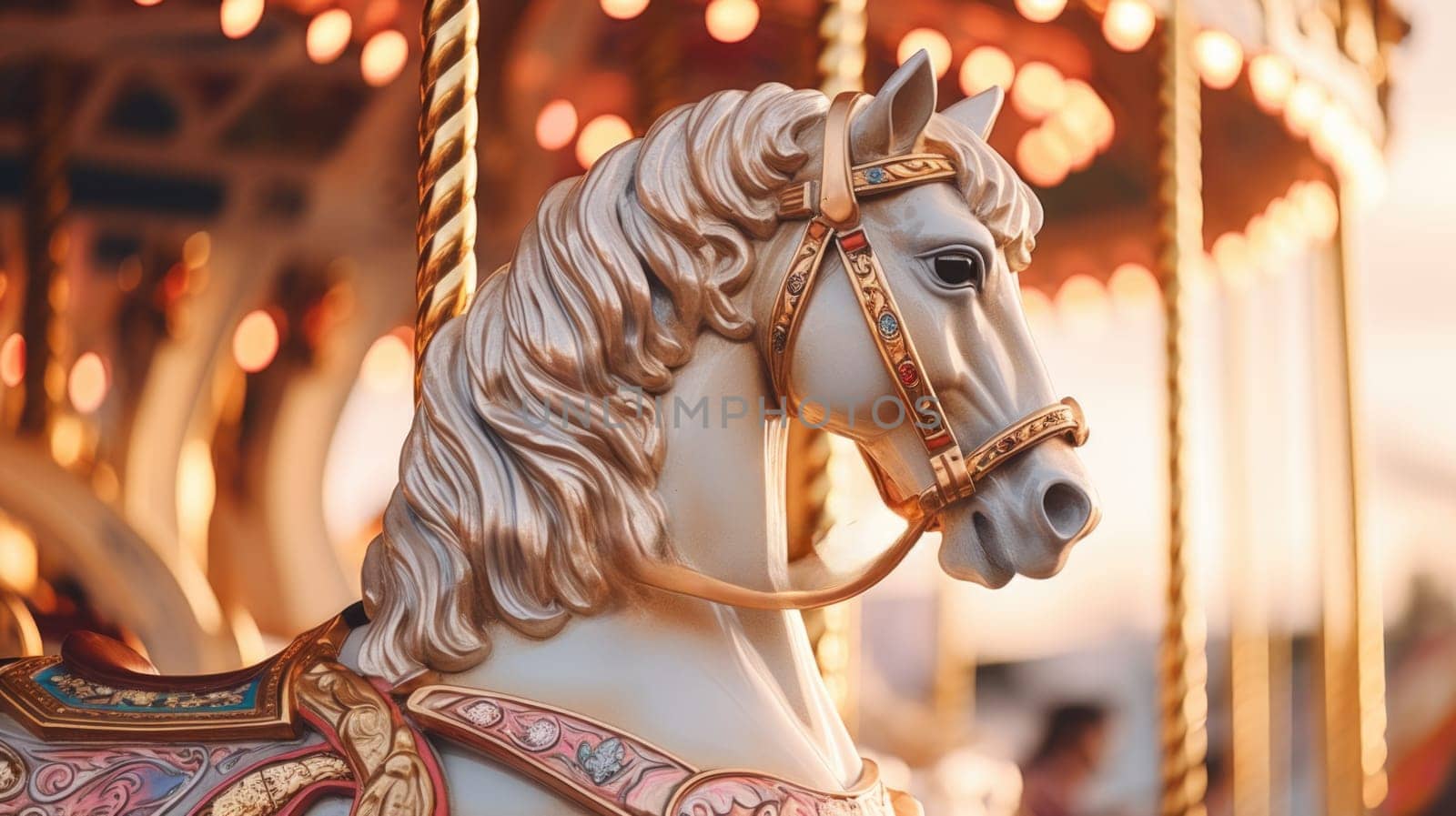 carousel horse in amusement park carnival, ai