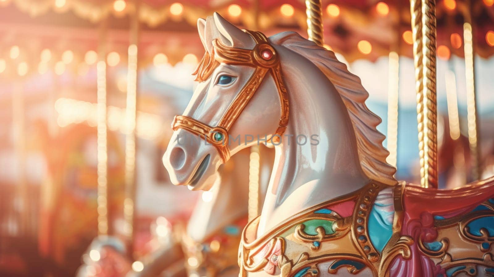 carousel horse in amusement park carnival, ai