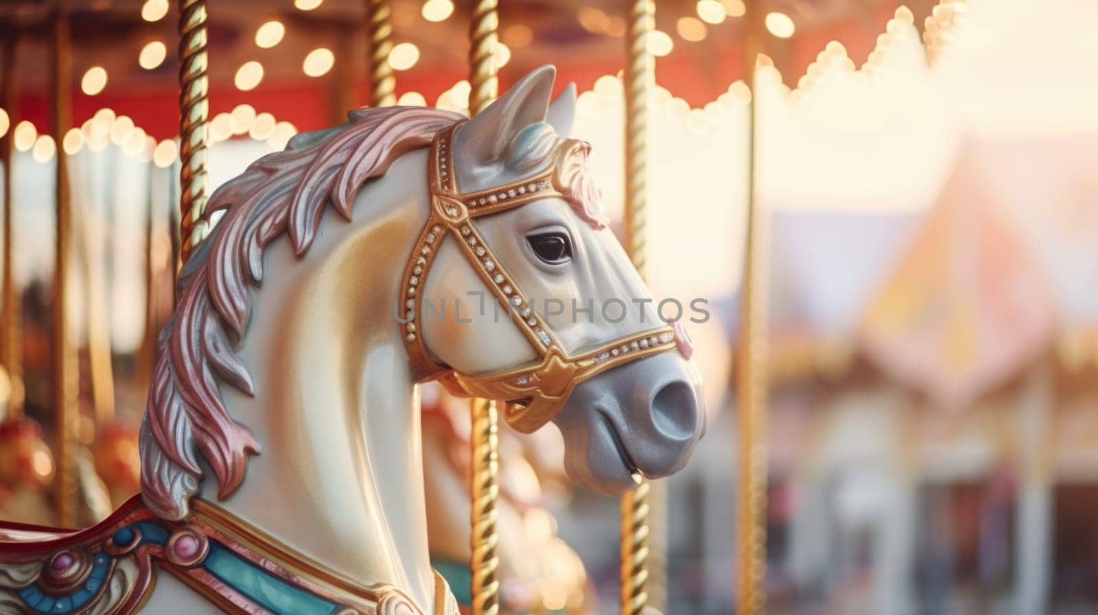 carousel horse in amusement park carnival, ai