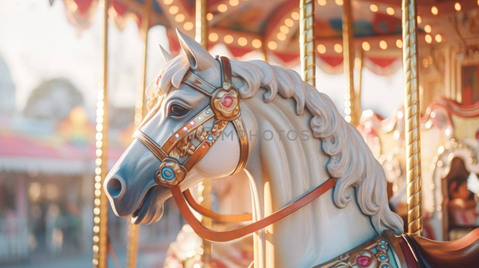 carousel horse in amusement park carnival, ai