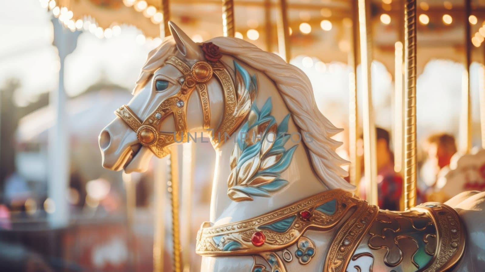 carousel horse in amusement park carnival, ai